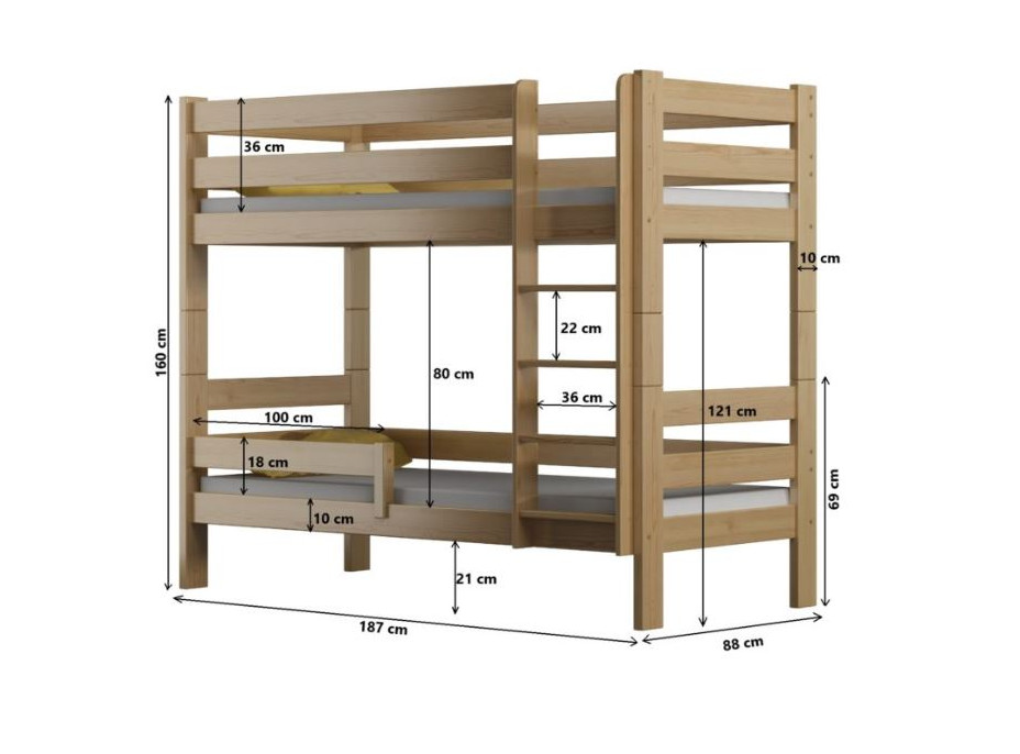 Dětská patrová postel z masivu GABI - 180x80 cm