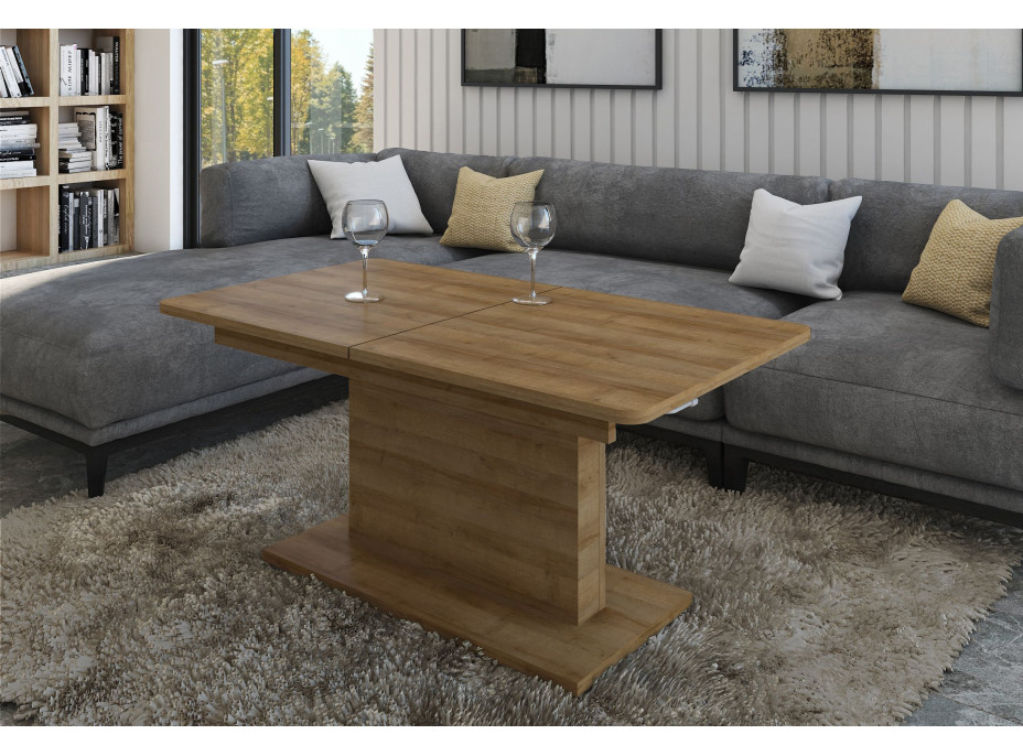 Konferenční stolek OPTI - dub riviera - 126-168x70x58-75 cm - rozkládací a zvedací