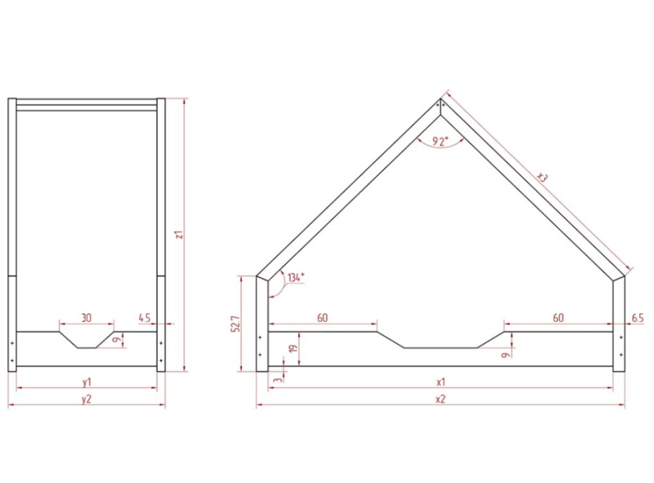 Dětská domečková postel se šuplíkem z masivu LOCA B - 200x90 cm