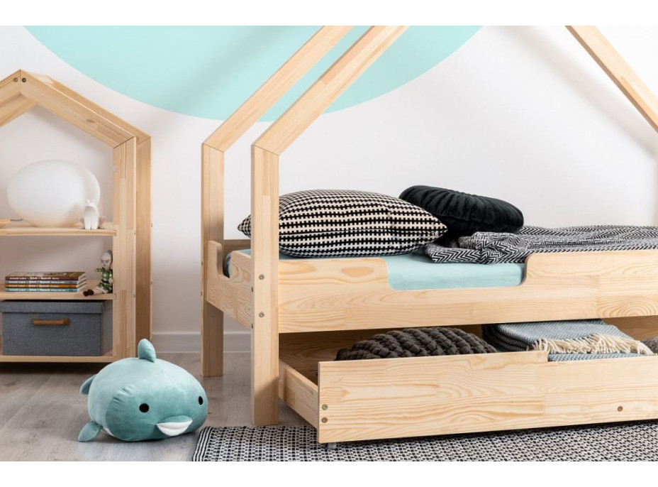 Dětská domečková postel se šuplíkem z masivu LOCA C - 180x80 cm