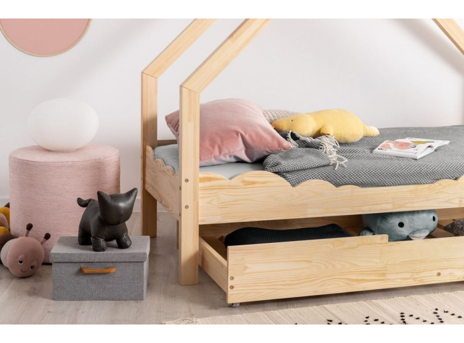 Dětská domečková postel se šuplíkem z masivu LOCA D - 200x80 cm