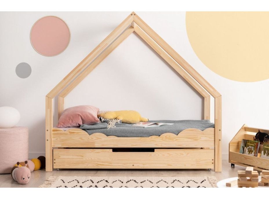 Dětská domečková postel se šuplíkem z masivu LOCA D - 190x100 cm