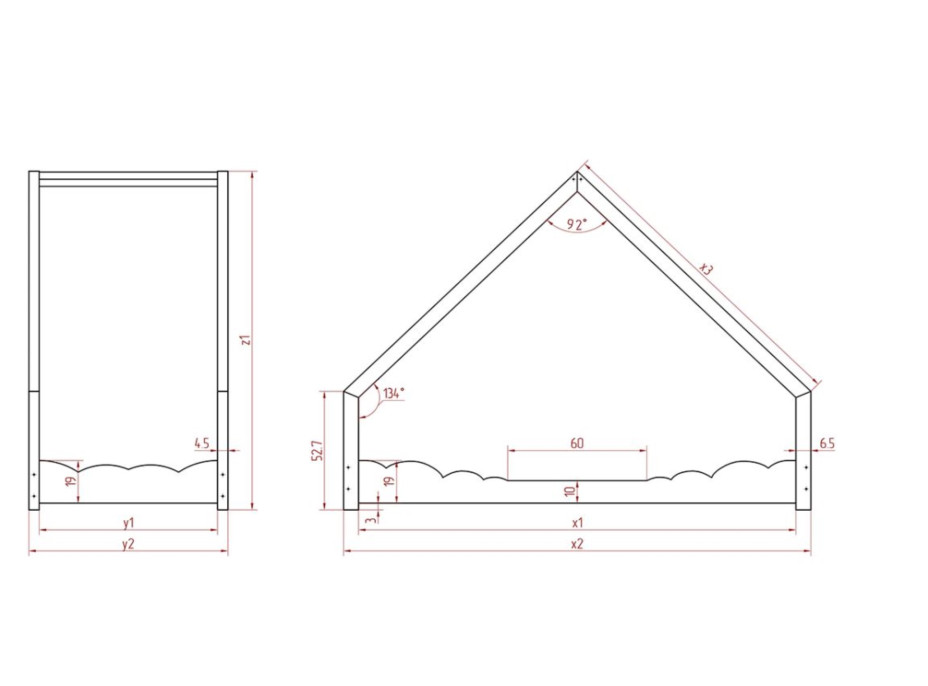 Dětská domečková postel se šuplíkem z masivu LOCA D - 200x80 cm