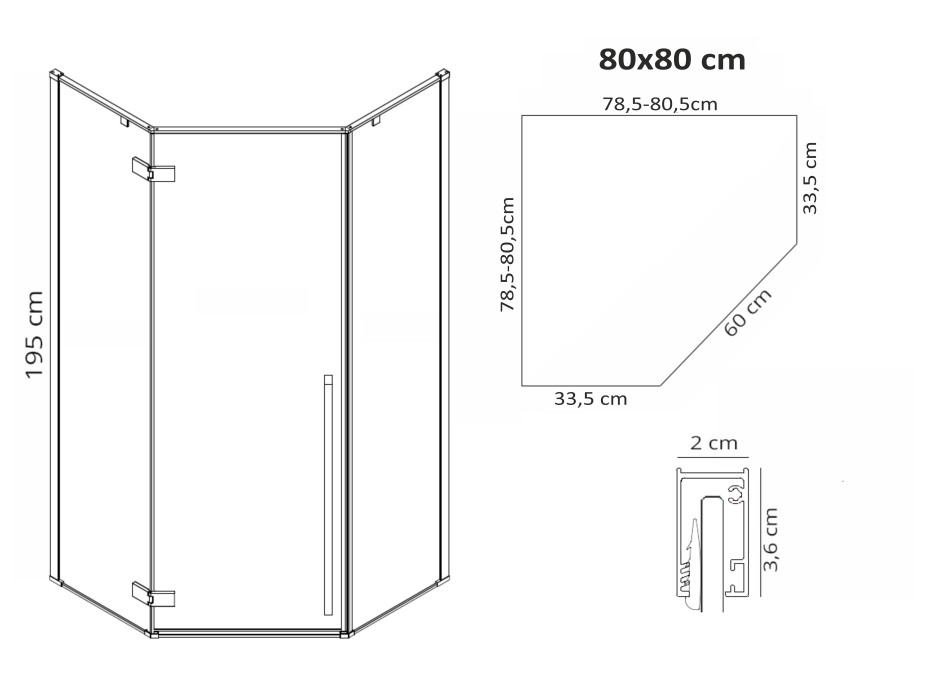 Sprchový kout MAXMAX Rea DIAMOND 80x80 cm - černý