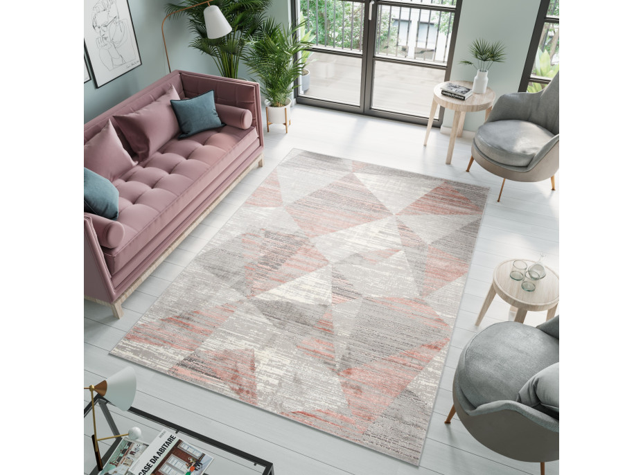 Kusový koberec ASTHANE abstrakt - šedý/růžový