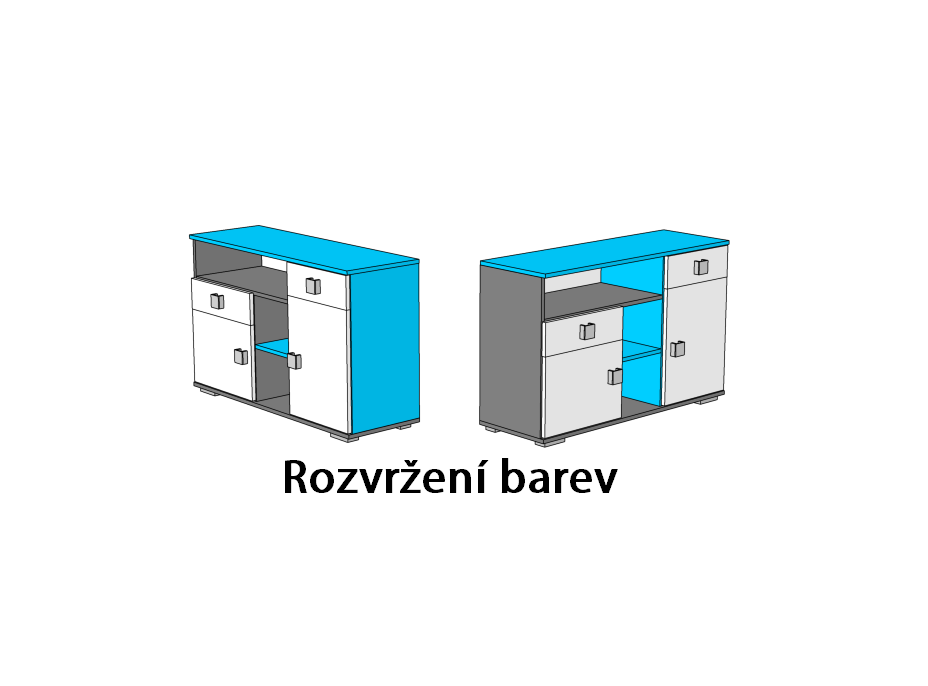 Komoda se 2 policemi - BLUE typ B - vysoký lesk