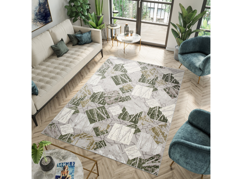 Kusový koberec ASTHANE square - šedý/zelený