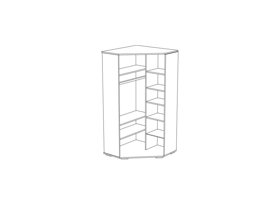 Rohová šatní skříň s policemi a tyčí na ramínka - BLUE - vysoký lesk