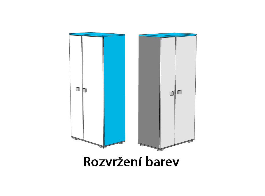 Šatní skříň s tyčí na ramínka a 2 policemi - BLUE TYP A - vysoký lesk