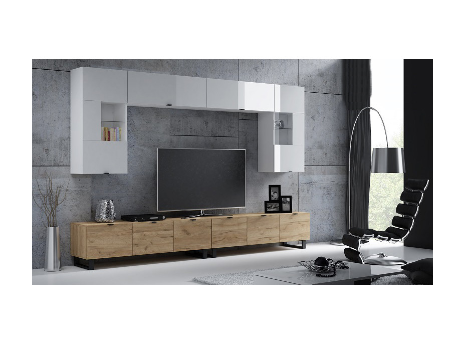 Závěsná skříňka MODERN - 50x30x108 cm - bílá lesklá - push to open - levá