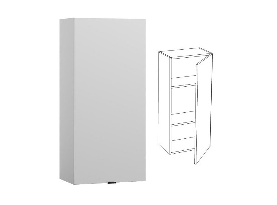 Závěsná skříňka MODERN - 50x30x108 cm - bílá lesklá - s madlem - pravá