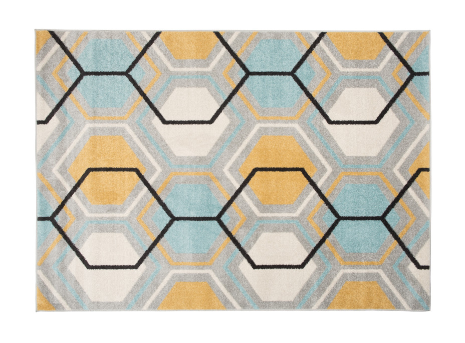 Kusový koberec AZUR plástev - šedý/tyrkysový/oranžový