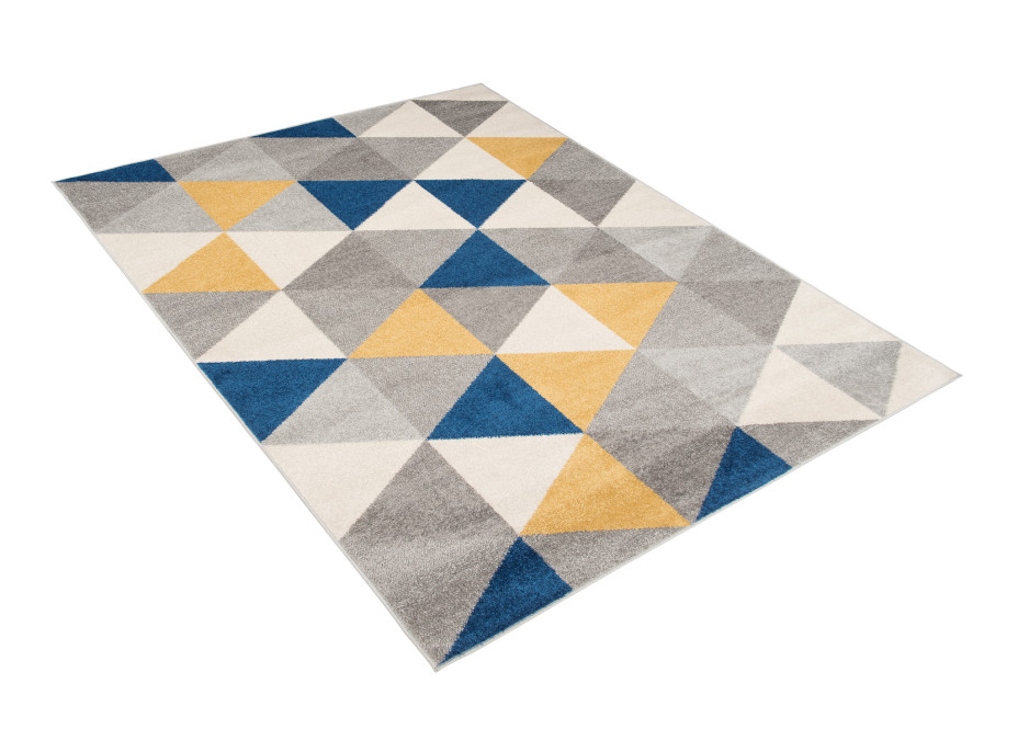 Kusový koberec AZUR trojúhelníky typ A - šedý/žlutý/modrý