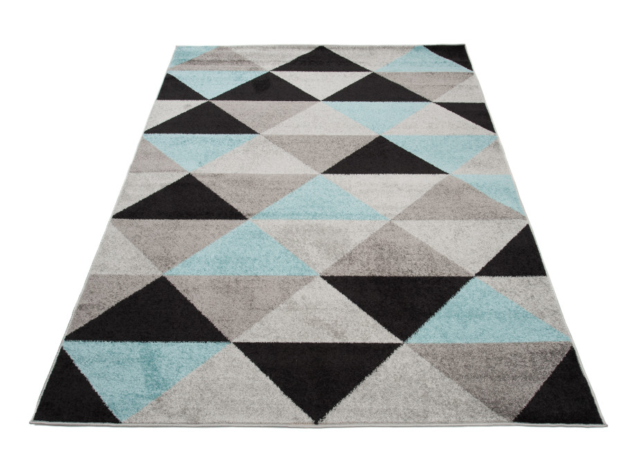 Kusový koberec AZUR trojúhelníky typ E - černý/šedý/tyrkysový