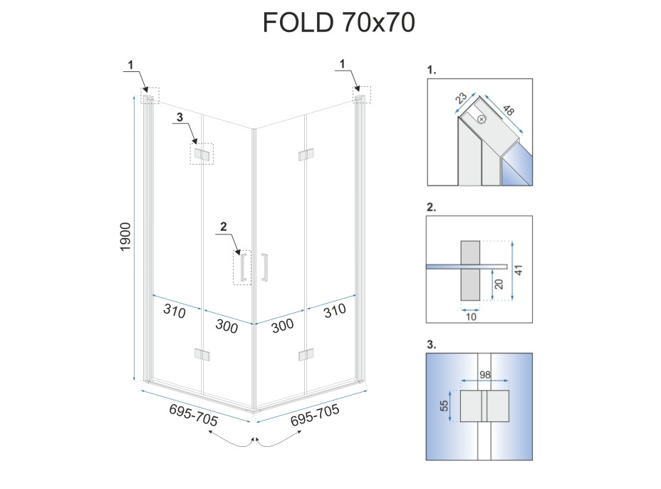 Sprchový kout MAXMAX Rea FOLD 70x70 cm