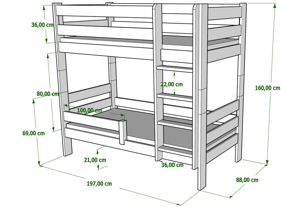 Dětská patrová postel z masivu GABI - 190x80 cm