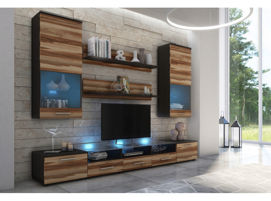 Obývací stěna COSMOS II s LED podsvícením - wenge/ořech baltimore