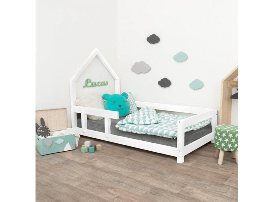 Dětská domečková postel z masivu 200x90 cm POPPI se zábranami