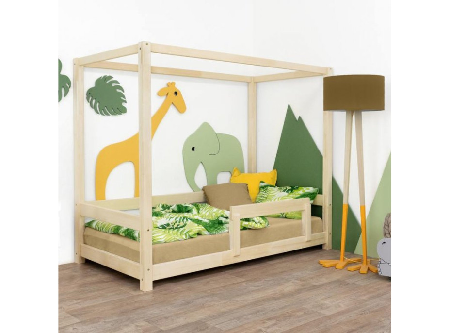 Dětská domečková postel z masivu 180x90 cm BUNKY se zábranami