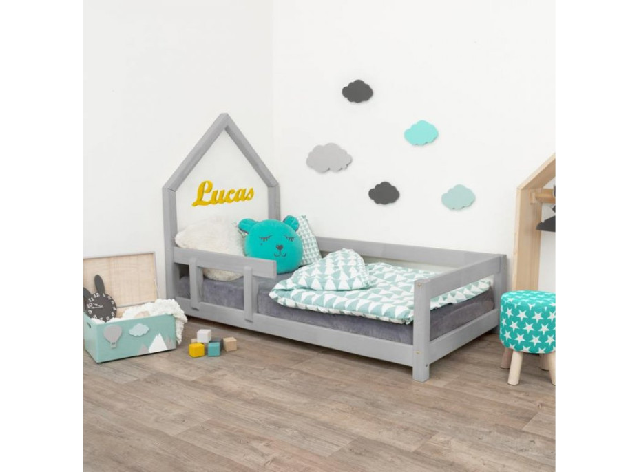 Dětská domečková postel z masivu 160x80 cm POPPI se zábranami