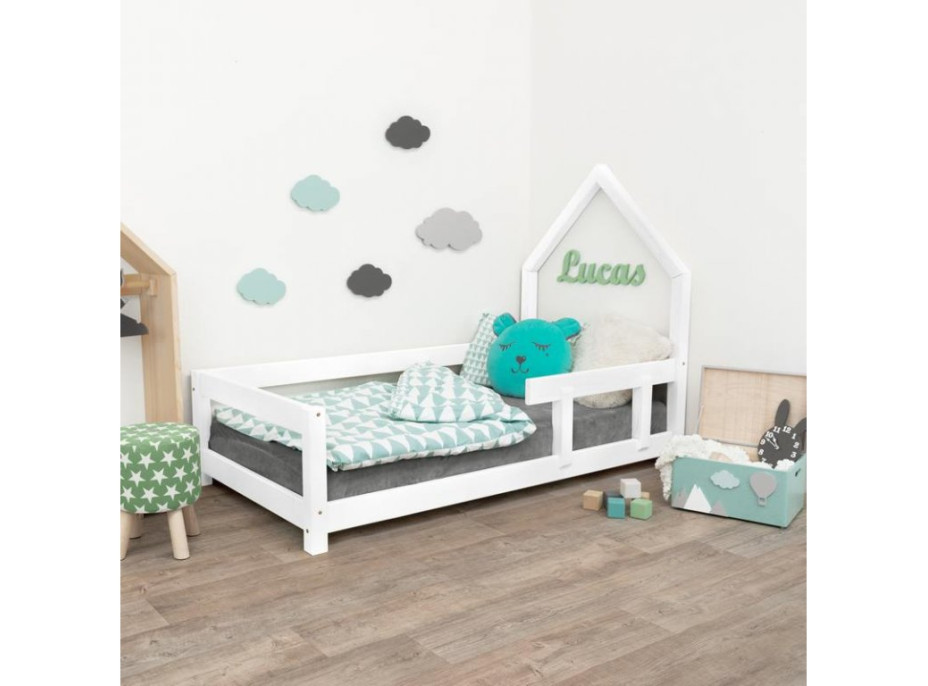 Dětská domečková postel z masivu 180x90 cm POPPI se zábranami