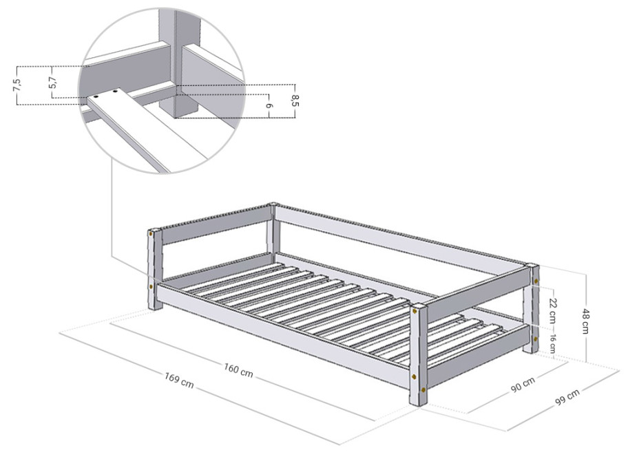 Dětská postel z masivu 160x90 cm STUDY