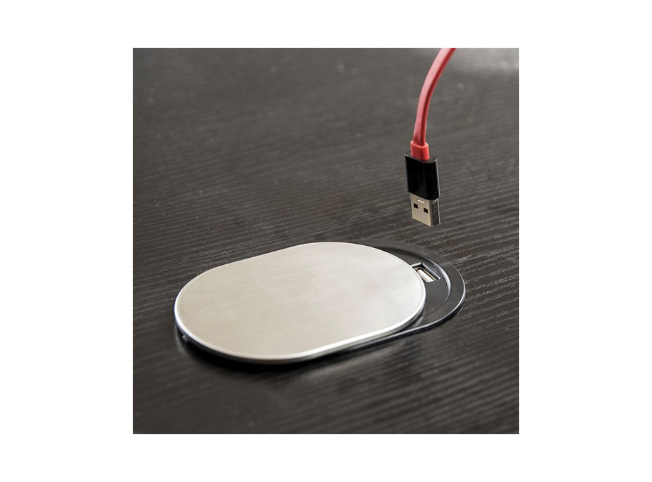 Vestavná zásuvka do desky s posuvnou krytkou - 1 zásuvka + USB - stříbrná