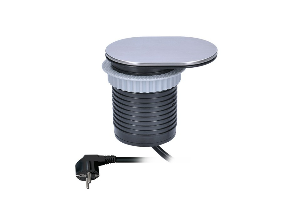 Vestavná zásuvka do desky s posuvnou krytkou - 1 zásuvka + USB - stříbrná