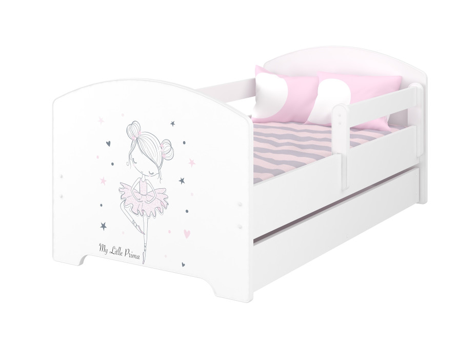 Dětská postel OSKAR - 160x80 cm - RŮŽOVÁ BALETKA - bílá