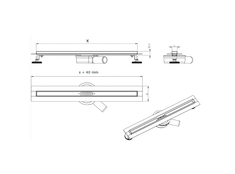 Sprchový žlab MAXMAX Mexen FLAT 360 SLIM, 1041060