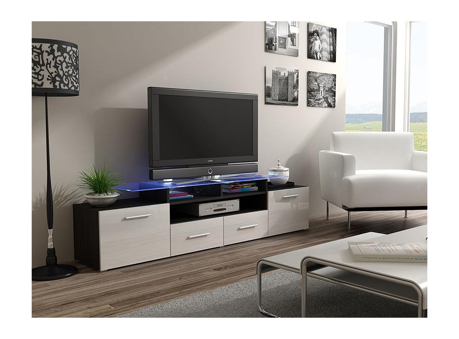 Televizní stolek EVA - černý/bílý lesklý