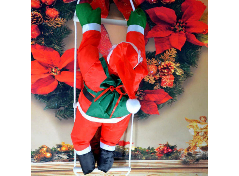 Vánoční svítící LED dekorace Santa na žebříku - 95 cm