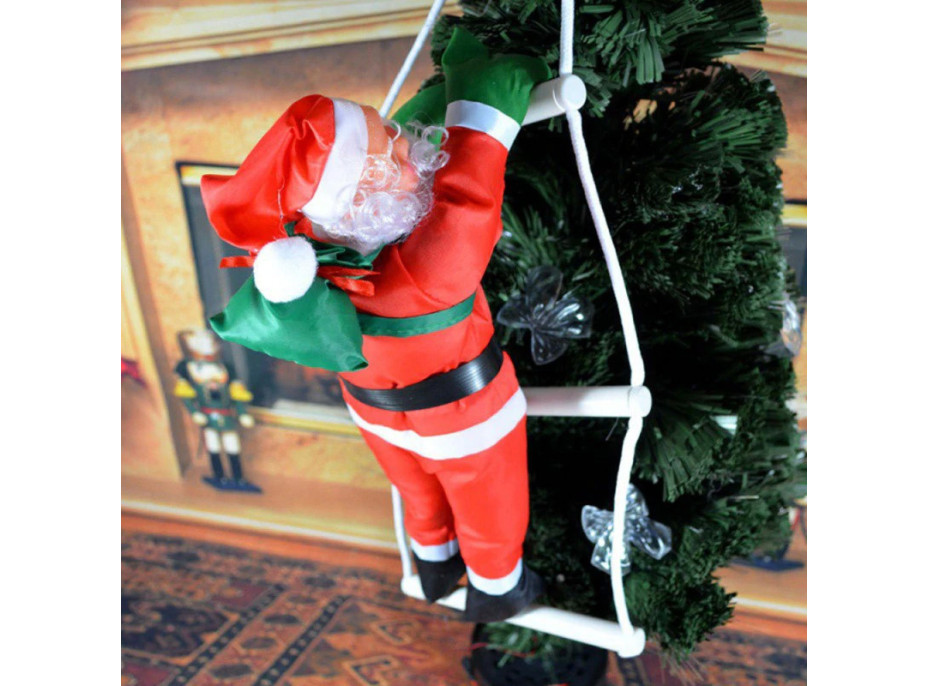 Vánoční svítící LED dekorace Santa na žebříku - 95 cm