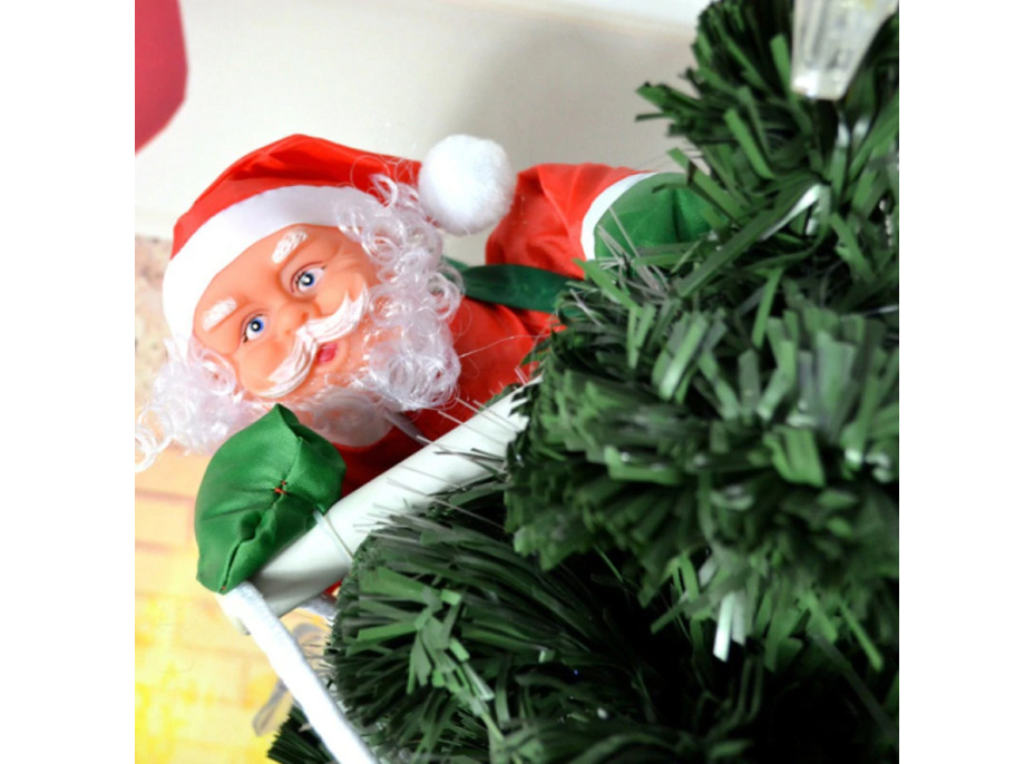 Vánoční svítící LED dekorace Santa na žebříku - 95 cm