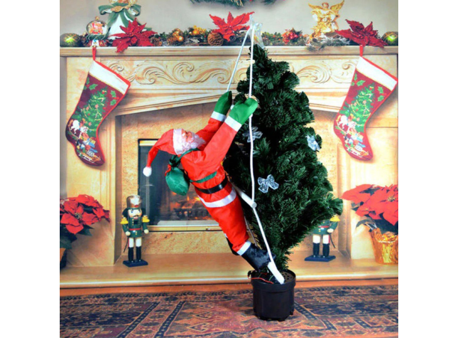 Vánoční svítící LED dekorace Santa na žebříku - 95 cm