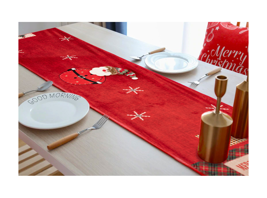 Vánoční běhoun na stůl MERRY CHRISTMAS - 35x170 cm - červený