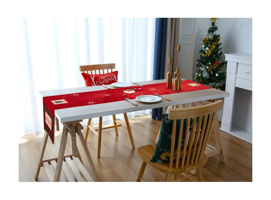 Vánoční běhoun na stůl MERRY CHRISTMAS - 35x170 cm - červený