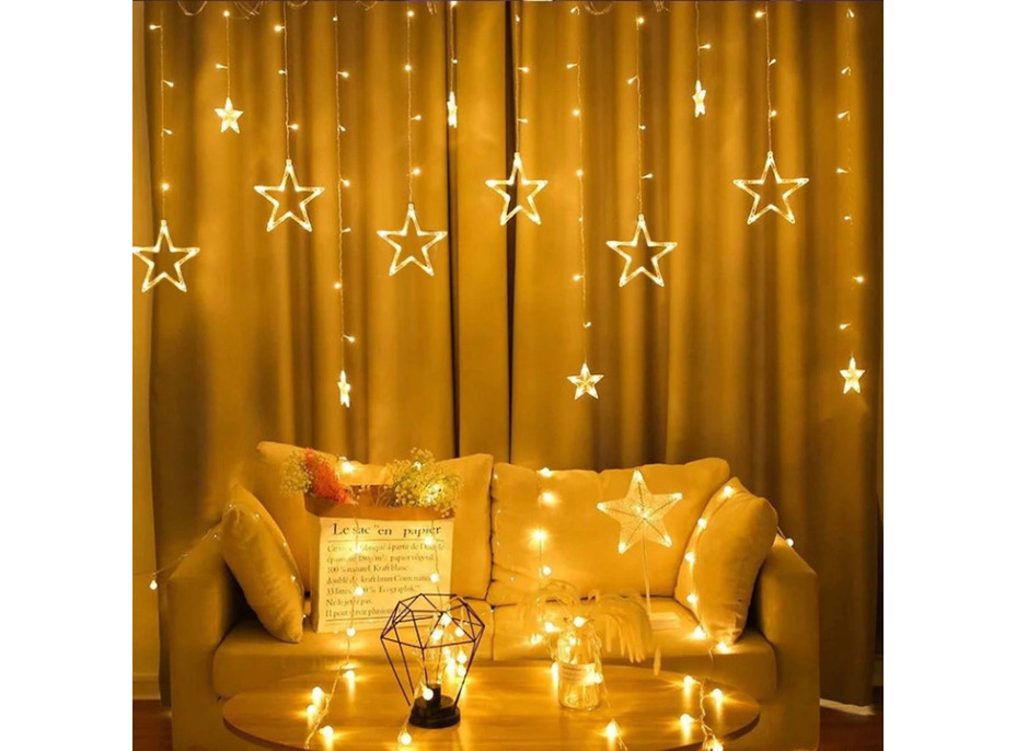 Vánoční svítící řetěz - hvězdy - 92 LED - 250x110 cm