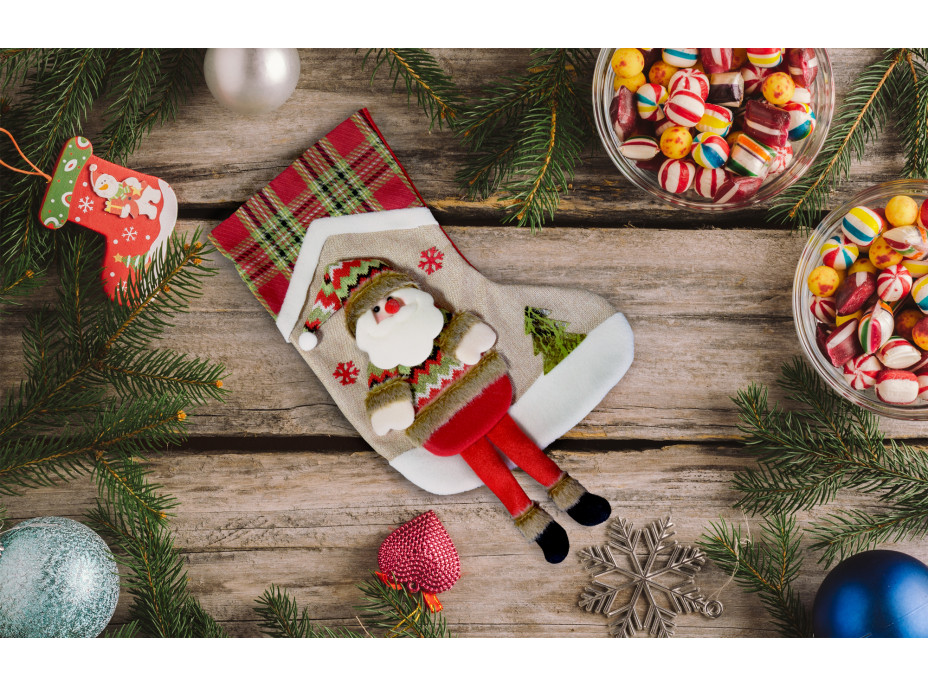 Vánoční závěsná ponožka se Santou na malé dárečky - 53x30 cm