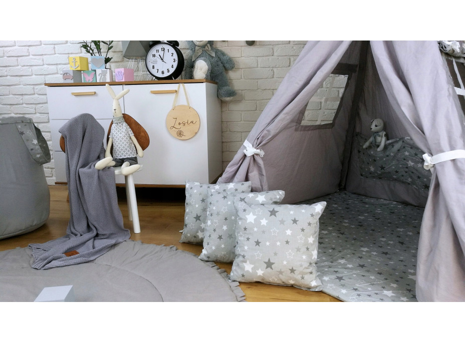 Dětský stan TEEPEE (TÝPÍ) HVĚZDIČKY s doplňky - šedý