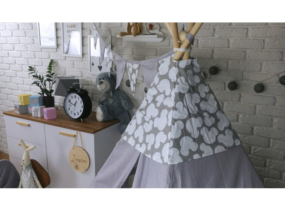 Dětský stan TEEPEE (TÝPÍ) MYŠKA s doplňky - šedý