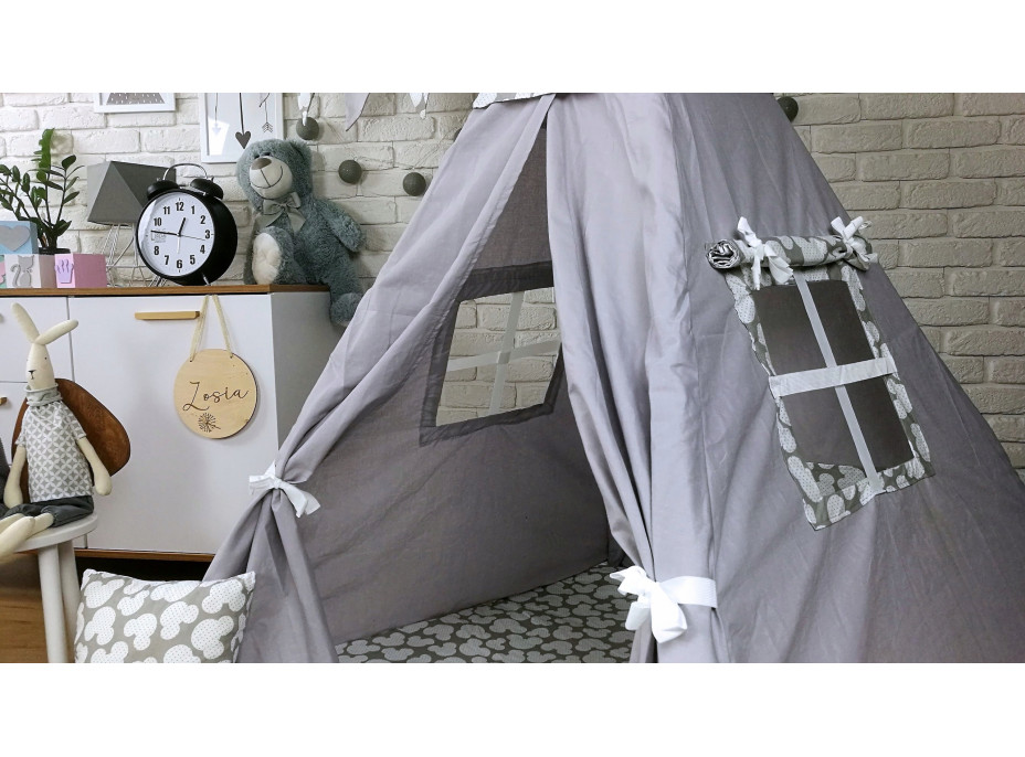 Dětský stan TEEPEE (TÝPÍ) MYŠKA s doplňky - šedý