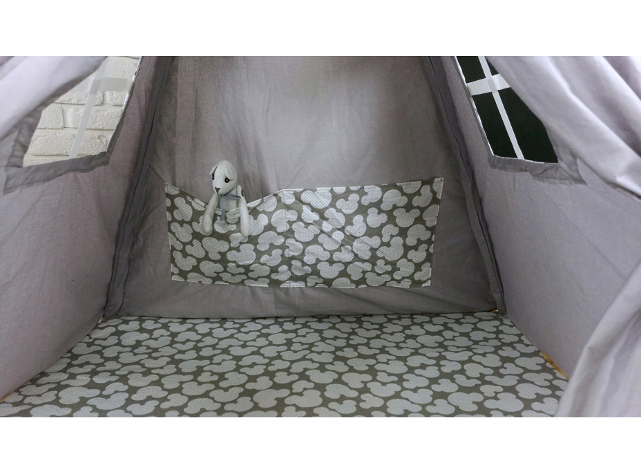 Dětský stan TEEPEE (TÝPÍ) MYŠKA s doplňky - šedý