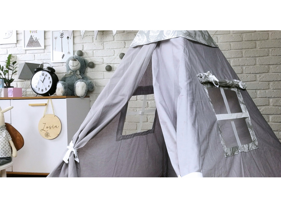 Dětský stan TEEPEE (TÝPÍ) PÍRKA s doplňky - šedý