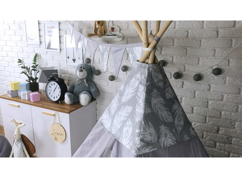 Dětský stan TEEPEE (TÝPÍ) PÍRKA s doplňky - šedý