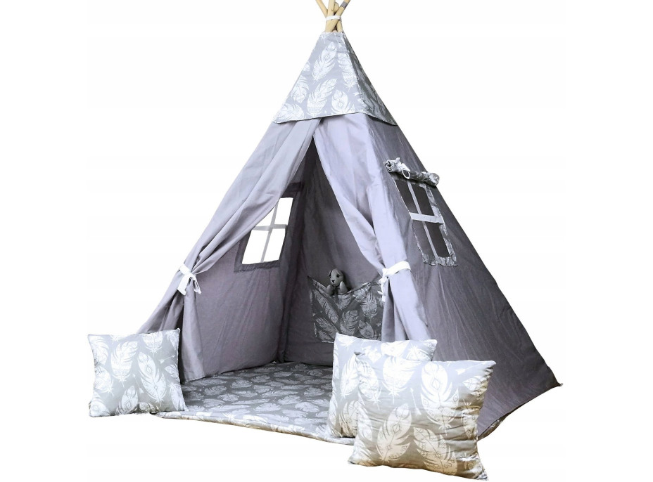 Dětský stan TEEPEE (TÝPÍ) PÍRKA s doplňky - šedý