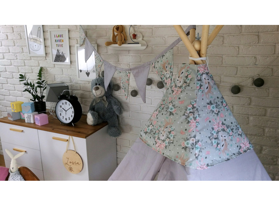 Dětský stan TEEPEE (TÝPÍ) SRNEČKY s doplňky - šedý