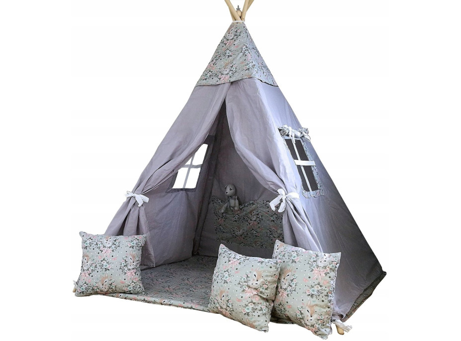Dětský stan TEEPEE (TÝPÍ) SRNEČKY s doplňky - šedý