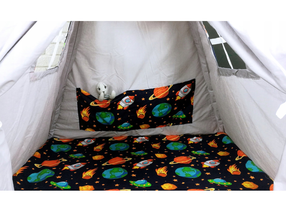 Dětský stan TEEPEE (TÝPÍ) VESMÍR s doplňky - šedý/tmavě modrý