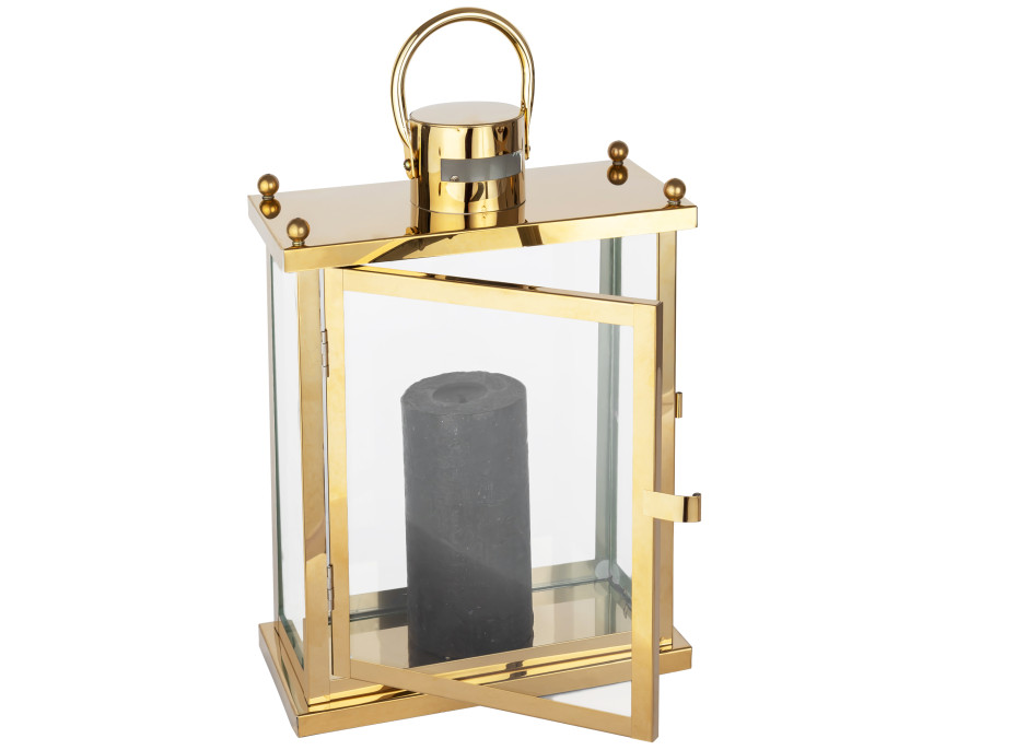 Lucerna BOX - kov/sklo - zlatá - 30 cm